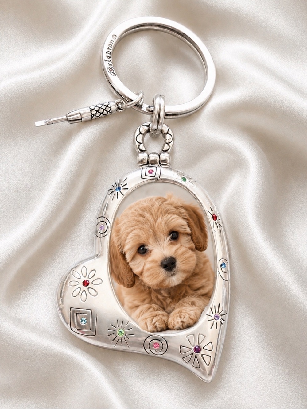 RARE NWOT Brighton Fireworks Heart Key Fob Keychain Picture Frame Holder Locket - Picture 1 of 8